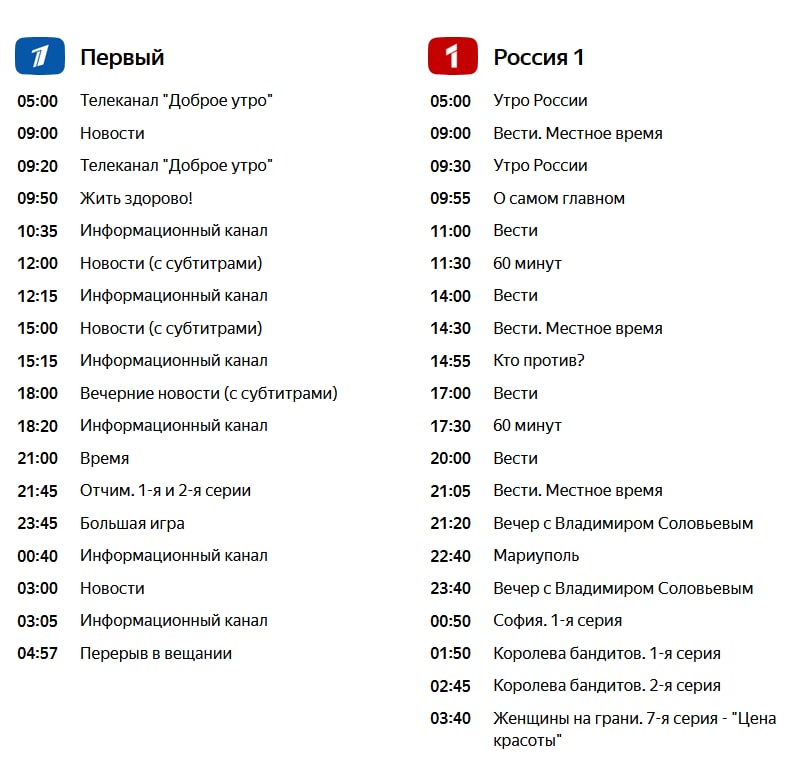 Программа передач на 2 декабря 2023